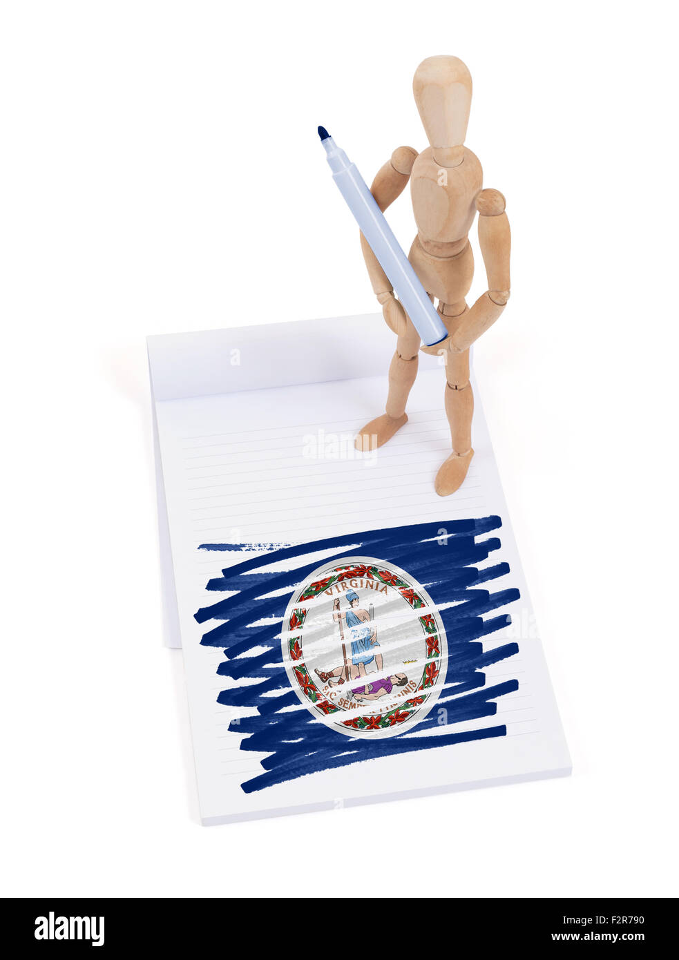 Hölzerne Puppe gemacht eine Zeichnung einer Flagge - Virginia Stockfoto Hölzerne Puppe gemacht eine Zeichnung einer Flagge - Virginia Stockfoto