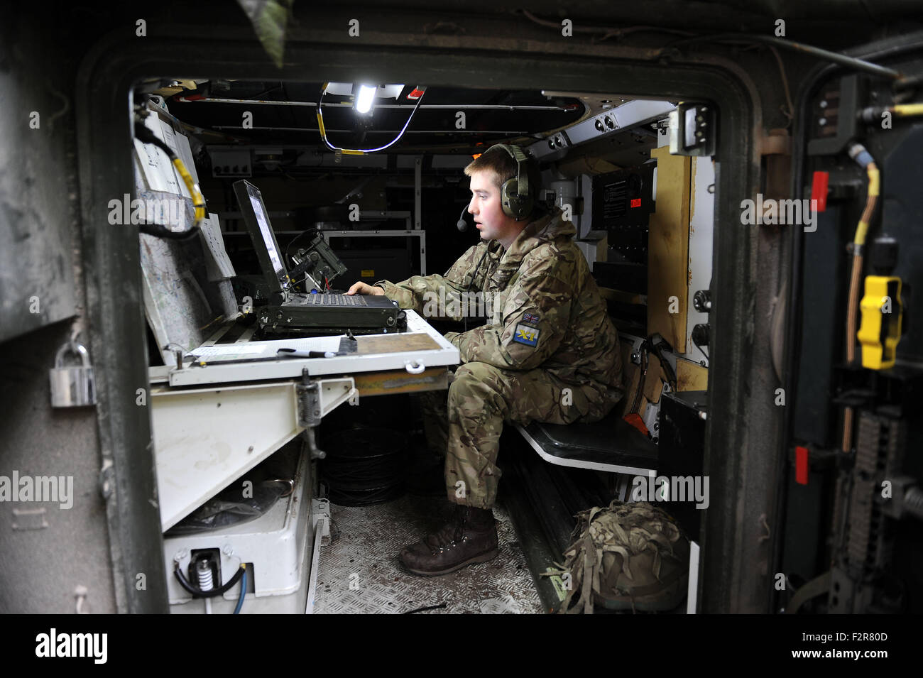 Britische Armee Funker während der Übung, England, UK Stockfoto