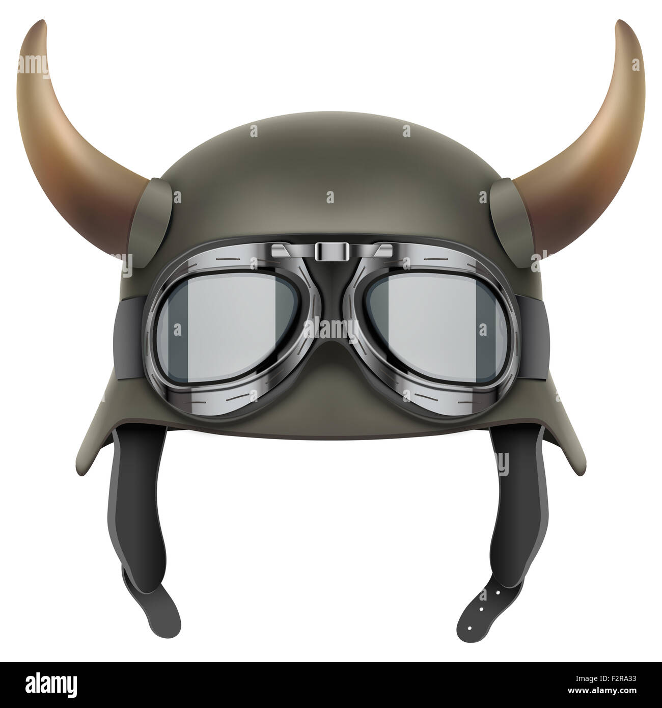 Bundeswehr Helm mit Hörnern und Schutzbrille. Stockfoto