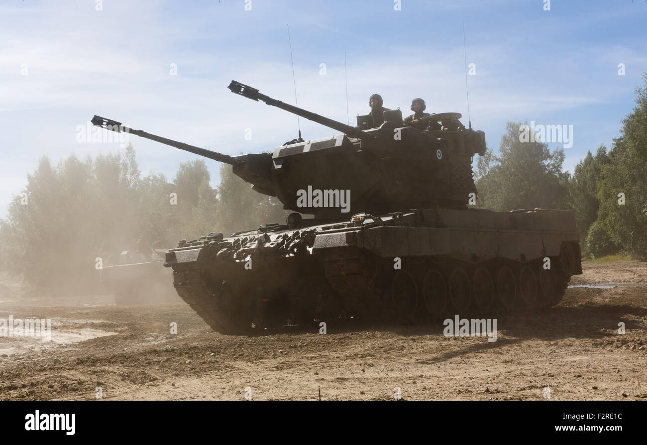 Leopard 2 Schütze Flak Selbstfahrlafette der finnischen Armee. Stockfoto