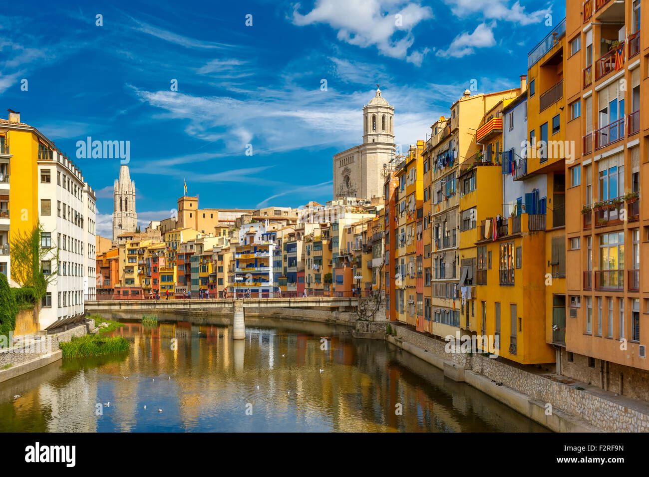 Bunte Häuser in Girona, Katalonien, Spanien Stockfoto