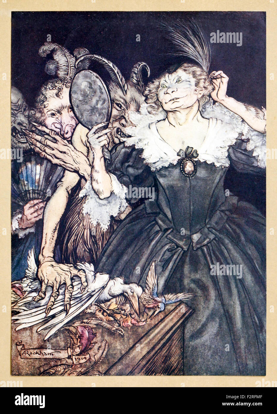 "Und sie so perfekt ist ihr Elend, nicht einmal wahrnehmen, ihre üblen Disfigurment, aber rühmen sich mehr schicklich als vor dem" aus "Comus" von John Milton, Illustration von Arthur Rackham (1867-1939). Siehe Beschreibung für mehr Informationen. Stockfoto