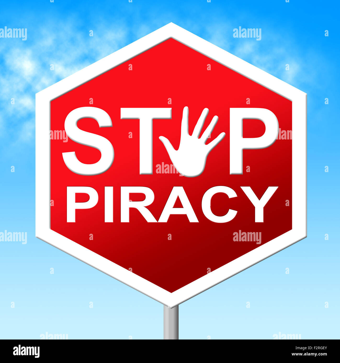 Piraterie zu stoppen, Vertretung Warnzeichen und Lizenz Stockfoto