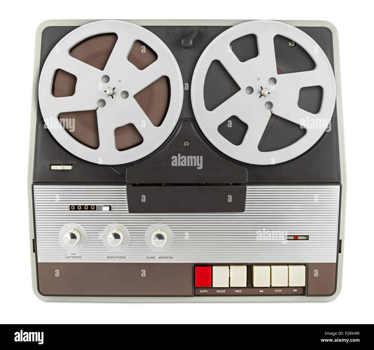 alte retro Tonbandgerät isoliert auf weißem Hintergrund Stockfoto
