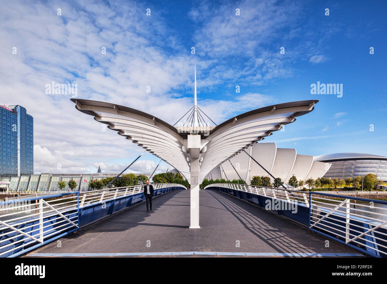 Bells-Brücke und die SECC, Scottish Exhibition and Conference Centre, Glasgow, Schottland. Stockfoto