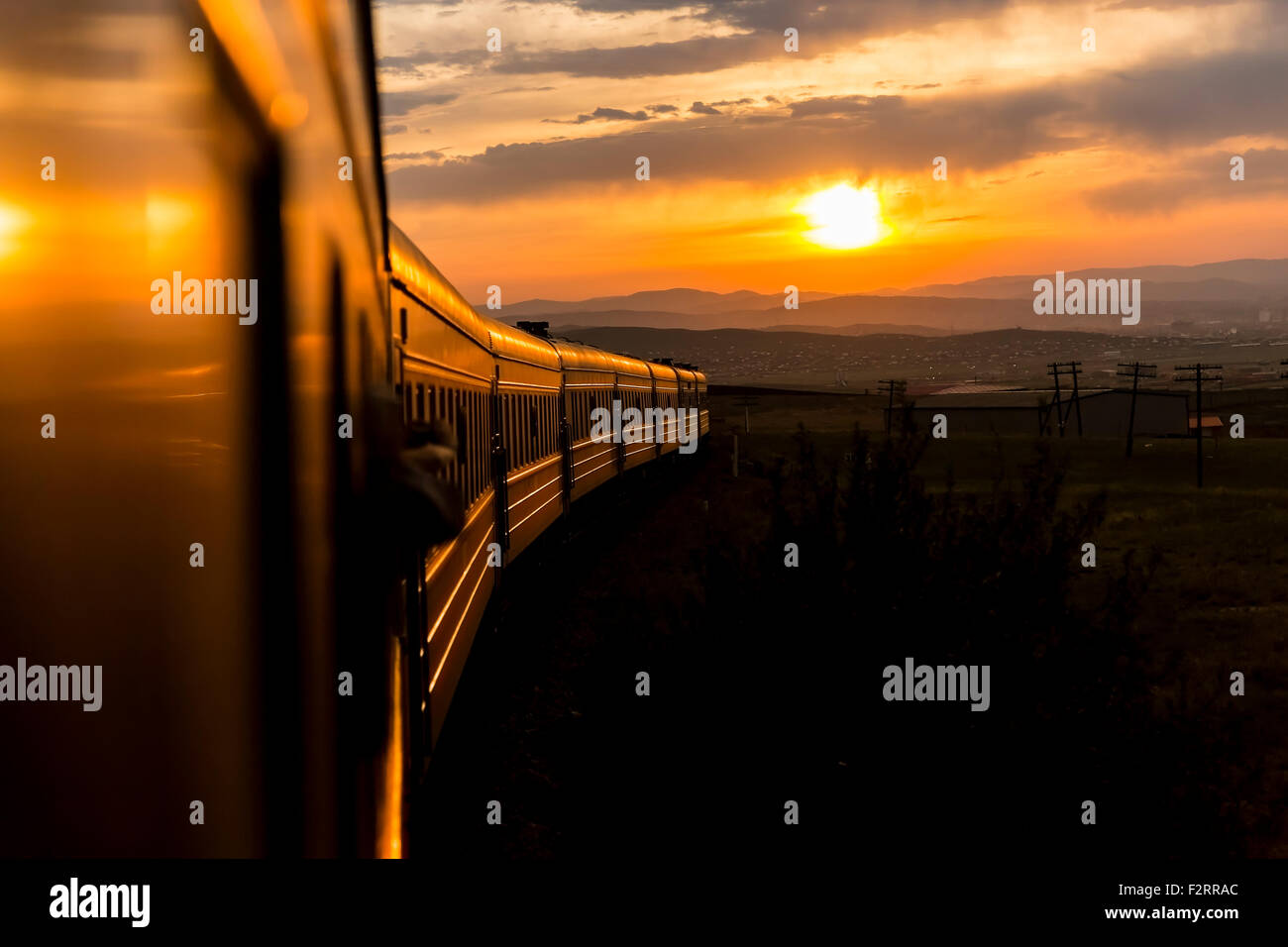 Transsibirische Zug Sunrise Stockfoto