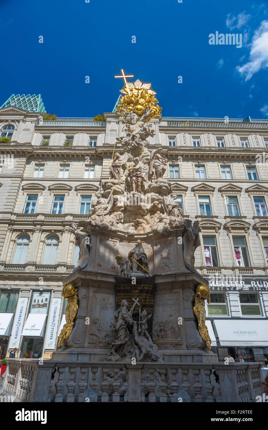 Pestsaule Spalte Wien, Ansicht der Pestsaule Monument im Graben Bereich von Wien gebaut Ende der 1690s Pest, Wien, Österreich zu gedenken. Stockfoto