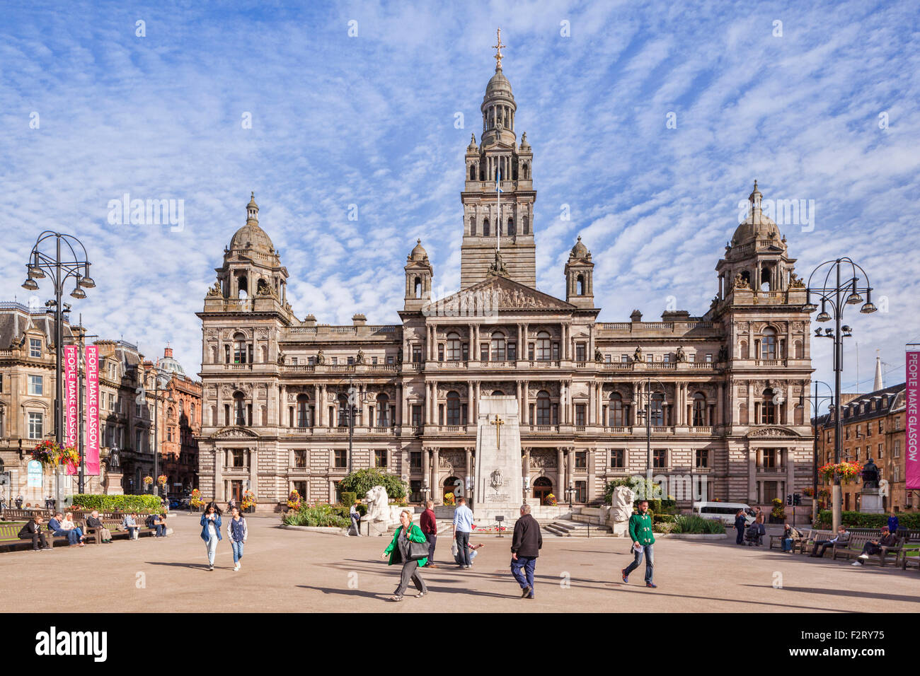 Glasgow City Chambers und George Square im Zentrum von Glasgow, Schottland. Stockfoto