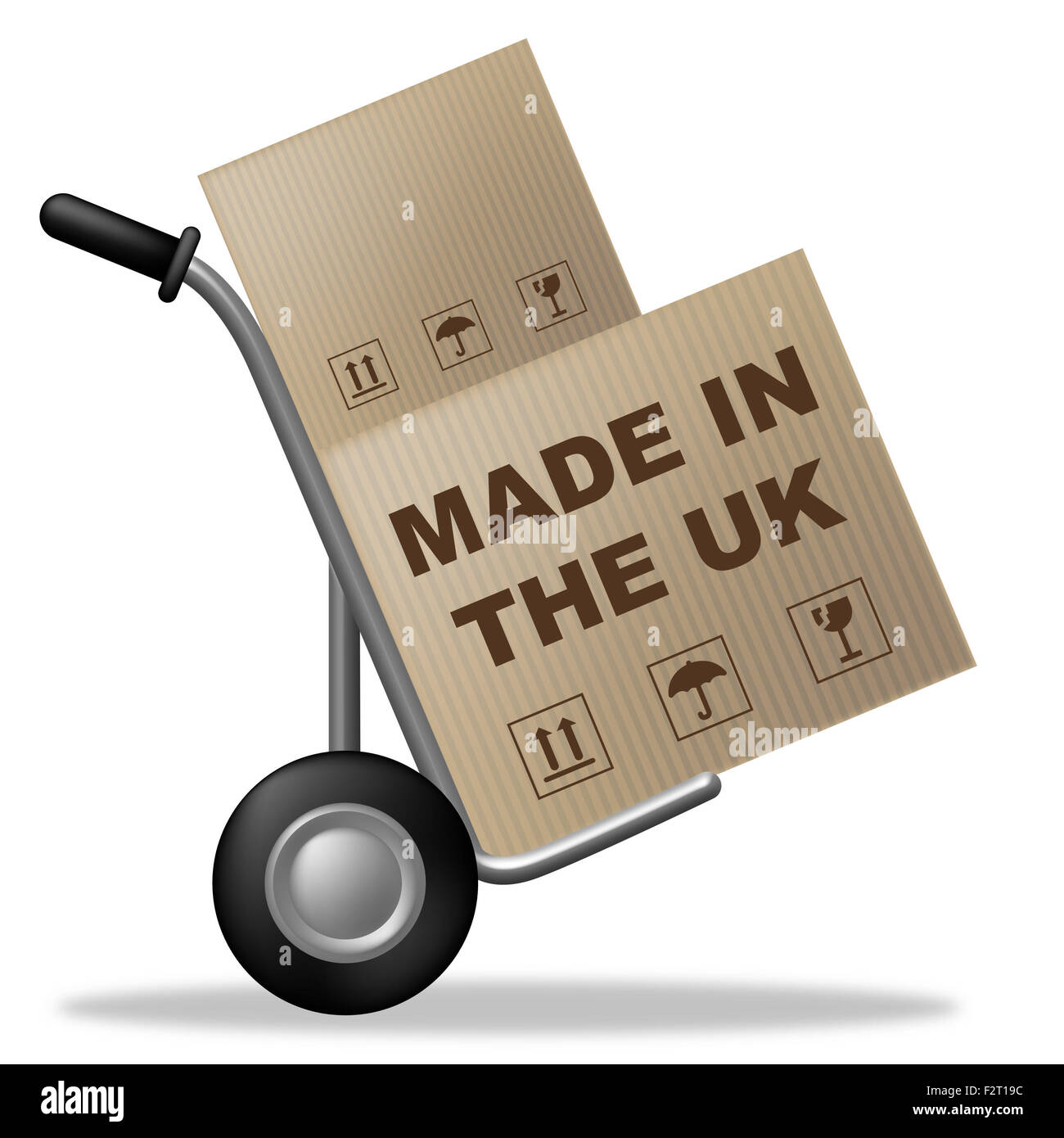 Made In Uk Angabe Versandkarton und Pappe Stockfoto