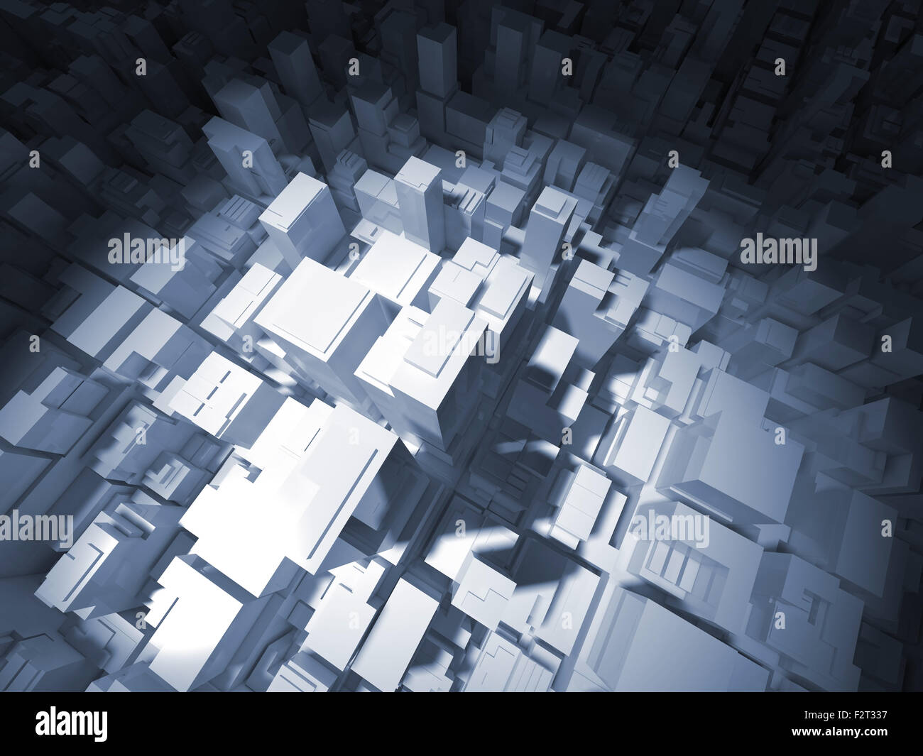 Abstrakte digitale weißen Stadtbild mit hohen Bürogebäuden im Rampenlicht, 3d illustration Stockfoto