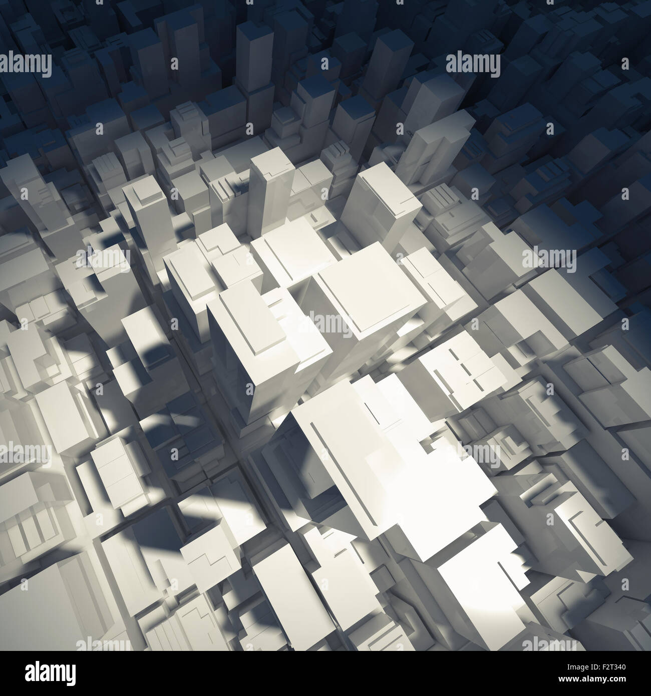 Abstrakte digitale weißen schematische Stadtbild mit hohen Bürogebäuden im Rampenlicht, 3d illustration Stockfoto