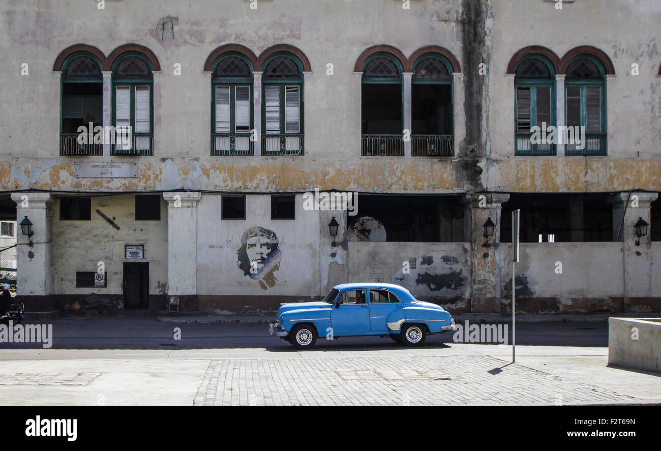 Mietwagen in Havanna Cuba, Che Wandbild Stockfoto