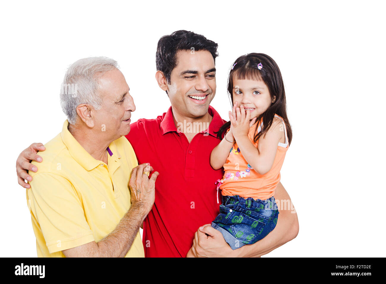 Genießen Sie 3 indischen Großvater Sohn und Enkelin Stockfoto