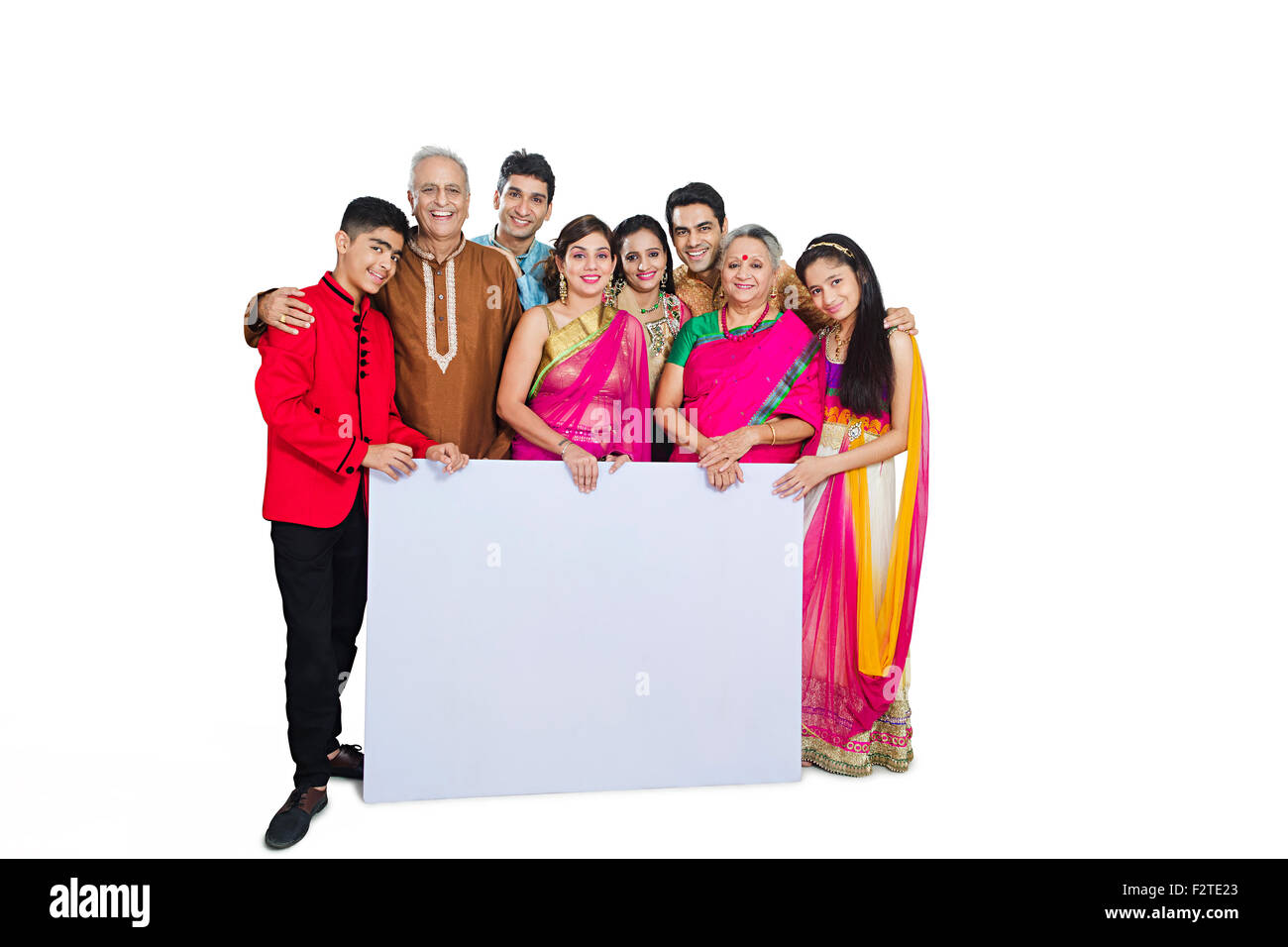 indische Gruppe gemeinsame Familie Diwali Festival Message Board anzeigen Stockfoto