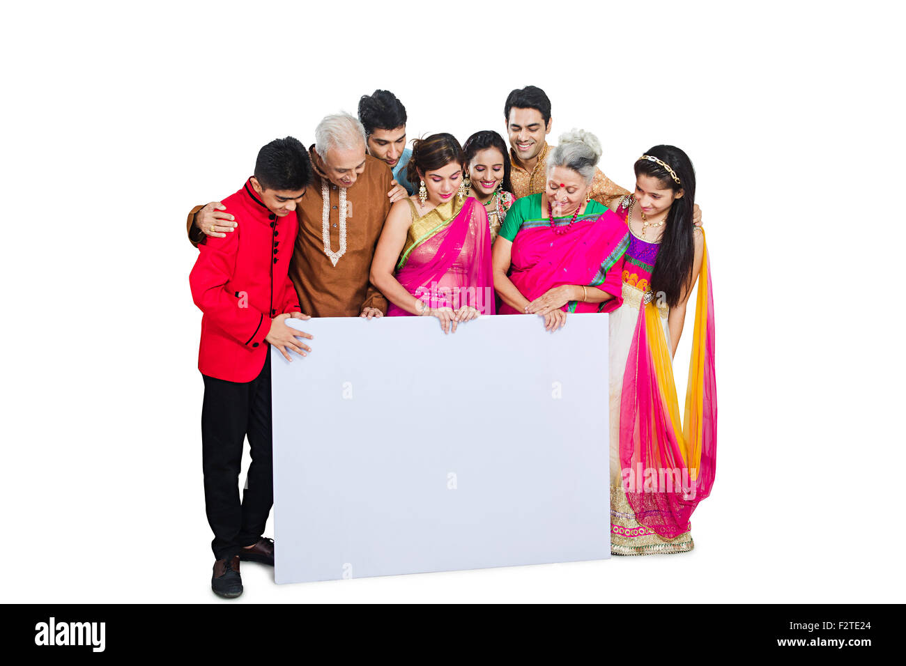 indische Gruppe gemeinsame Familie Diwali Festival Message Board anzeigen Stockfoto