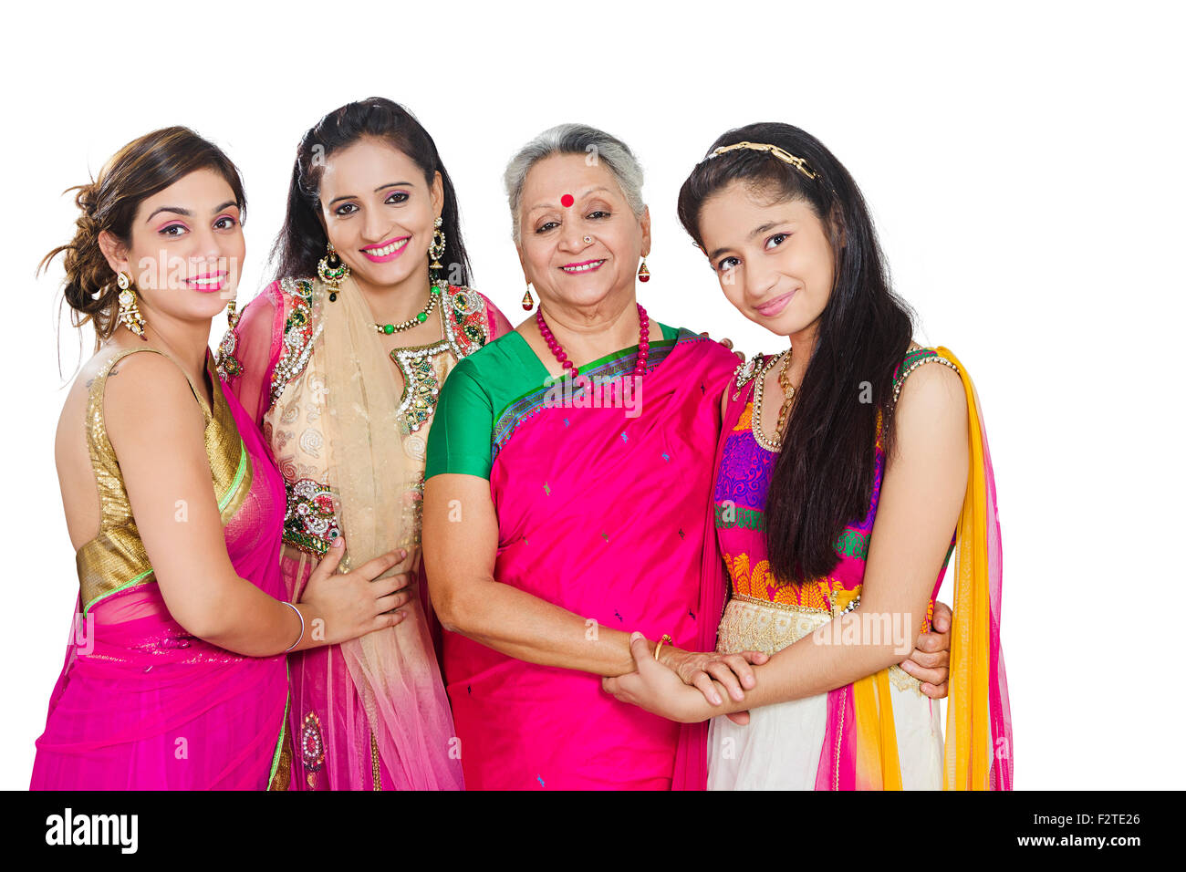 4 indische gemeinsame Familie stehend Diwali-fest Stockfoto