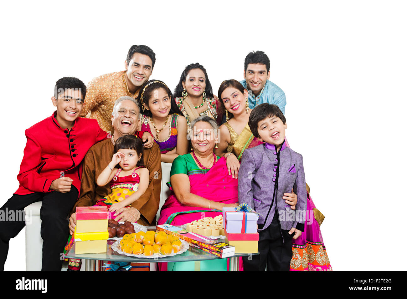 indische Gruppe gemeinsame Familie Diwali-fest Feier Stockfoto