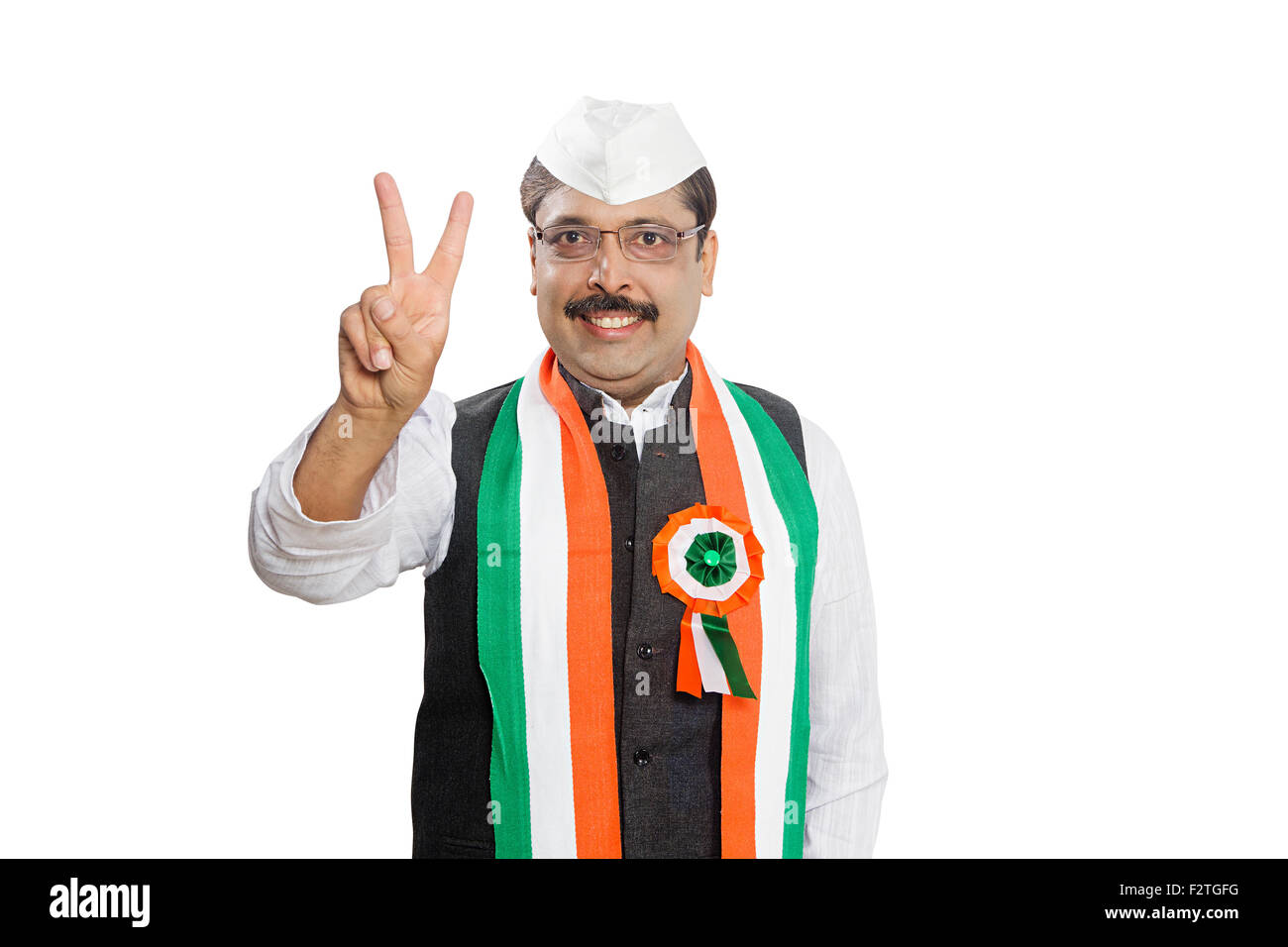 1 indische erwachsenen Mann Politiker Finger zeigt Sieg Stockfoto