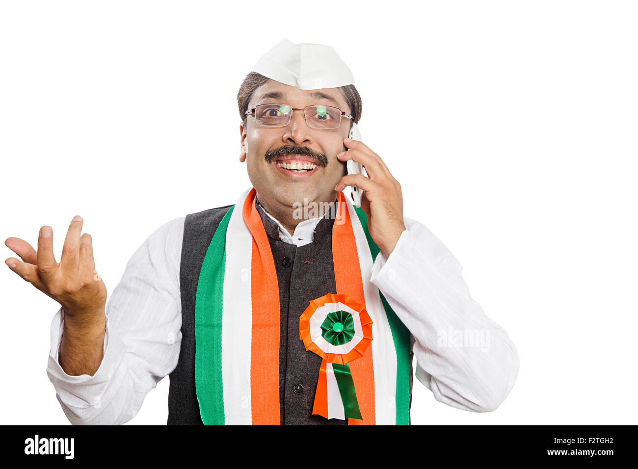 1 indische erwachsenen Mann Politiker reden Handy Stockfoto