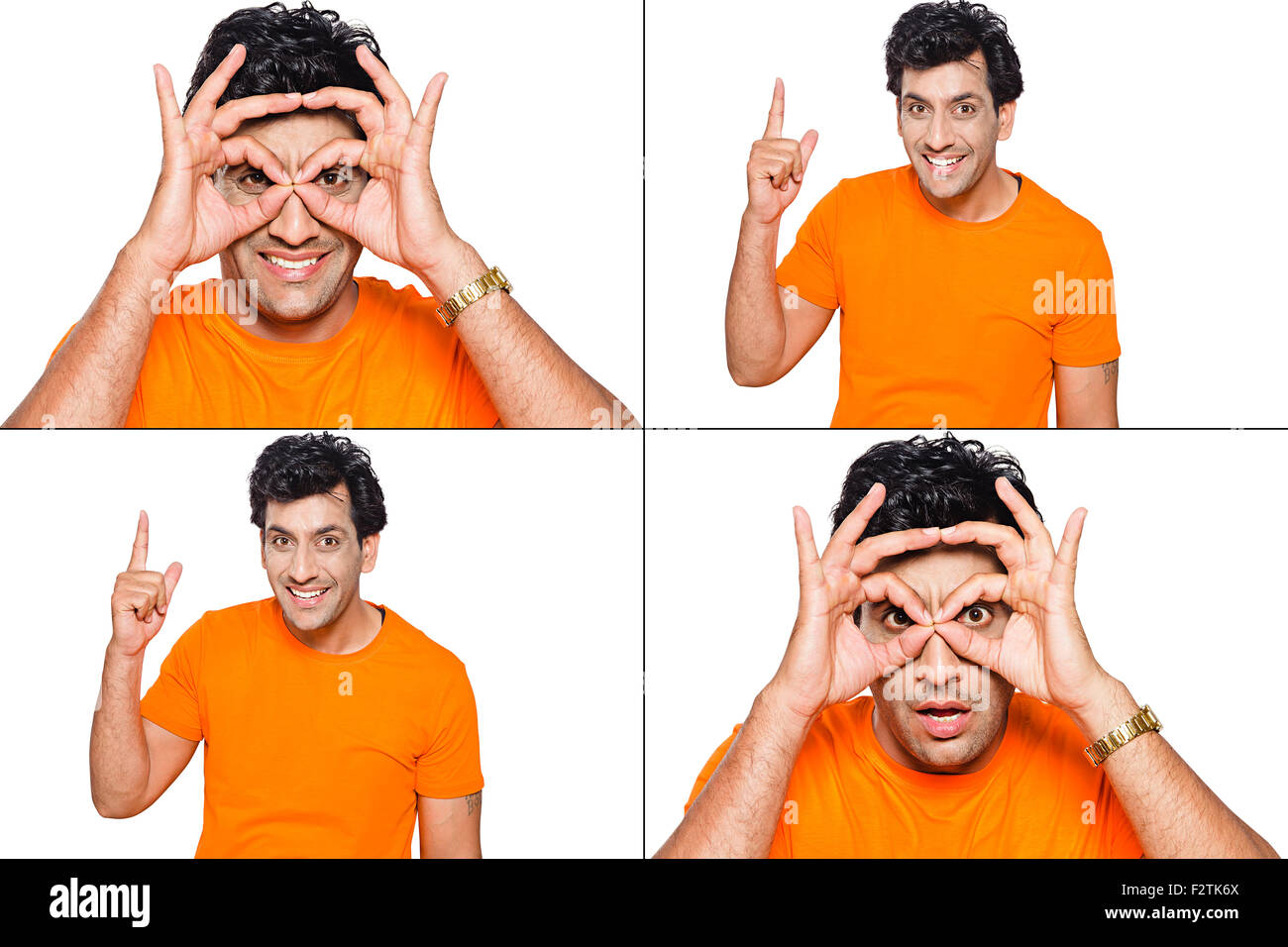 1 indische erwachsener Mann Peeking Vergleich Multitasking Stockfoto