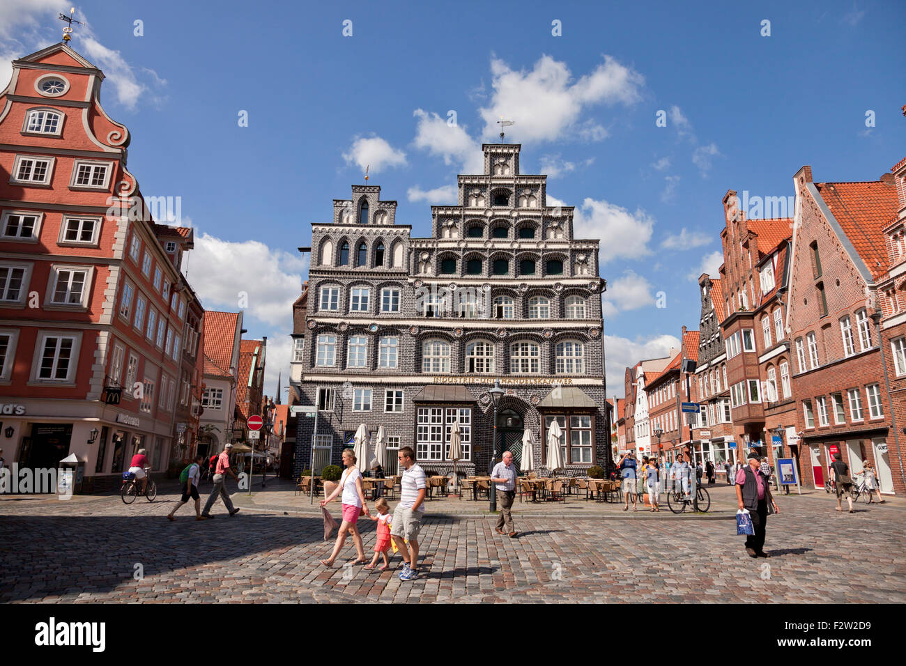 Giebel Häuser, Platz Am Sande, Platz im historischen Zentrum, Hansestadt Lüneburg, Niedersachsen, Deutschland, Europa Stockfoto