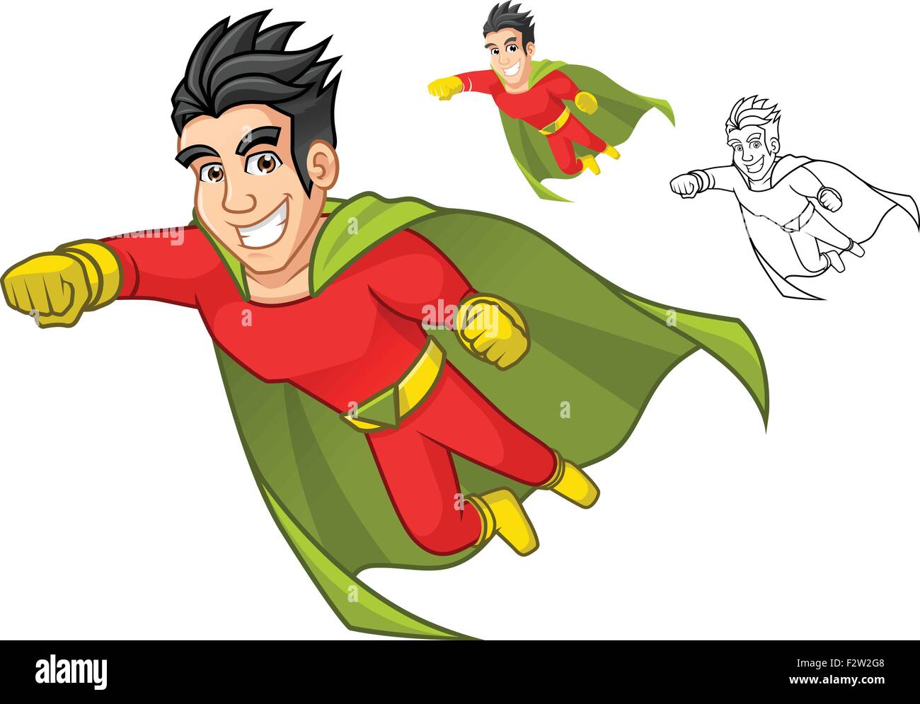 Coole Superhelden Comic Figur Mit Umhang Und Fliegende Pose Stock Vektorgrafik Alamy