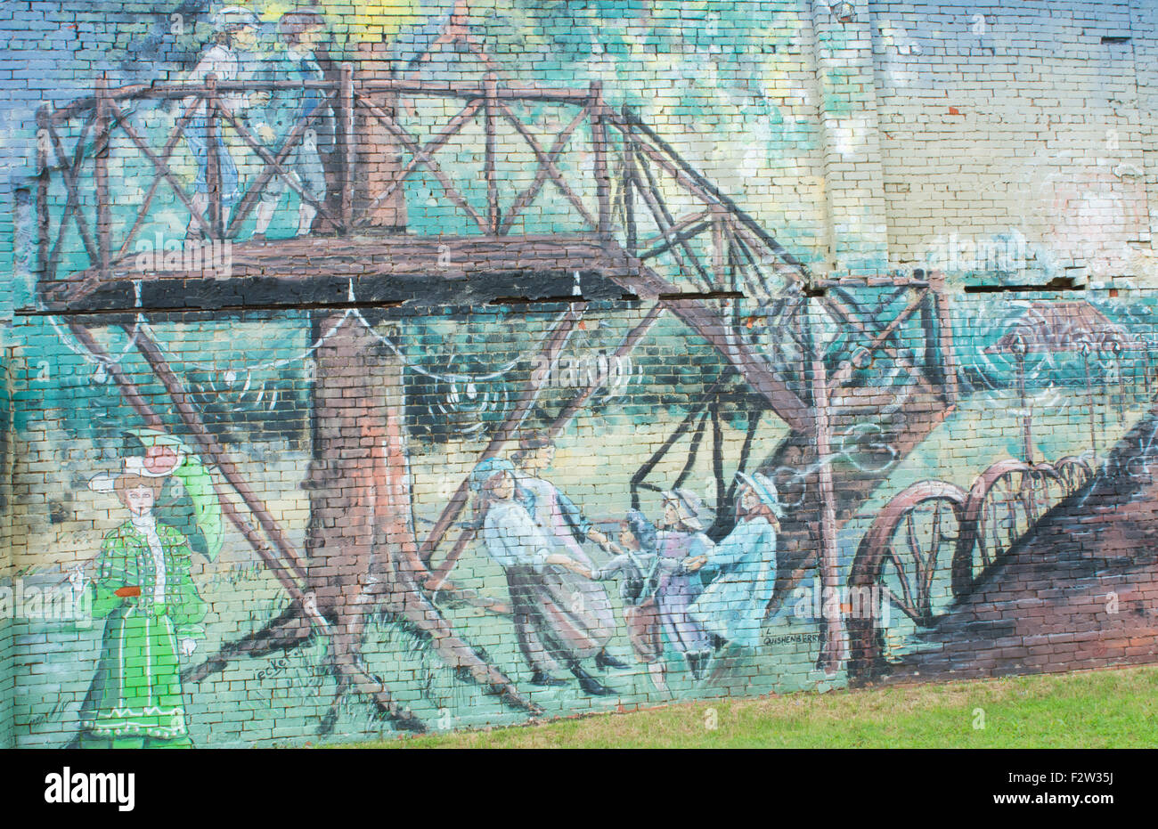 Shawnee Oklahoma OK alte Künstler Malerei Wandmalereien der historischen Szenen in Oklahoma Kunst im Benson-Park Stockfoto
