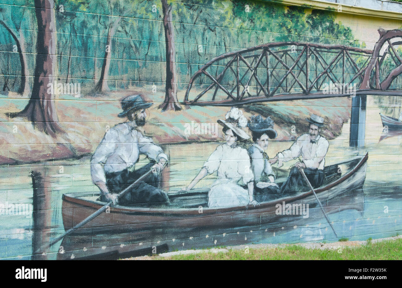 Shawnee Oklahoma OK alte Künstler Malerei Wandmalereien der historischen Szenen in Oklahoma Kunst im Benson-Park Stockfoto