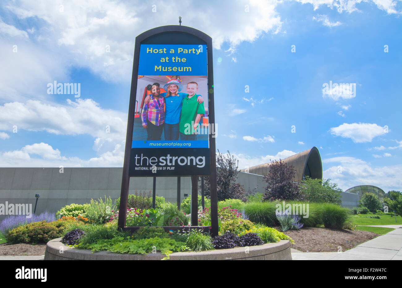 Rochester New York NY Innenstadt der starke Aufbau Museum National Museum of Play Kinder Broad Street Zeichen Stockfoto