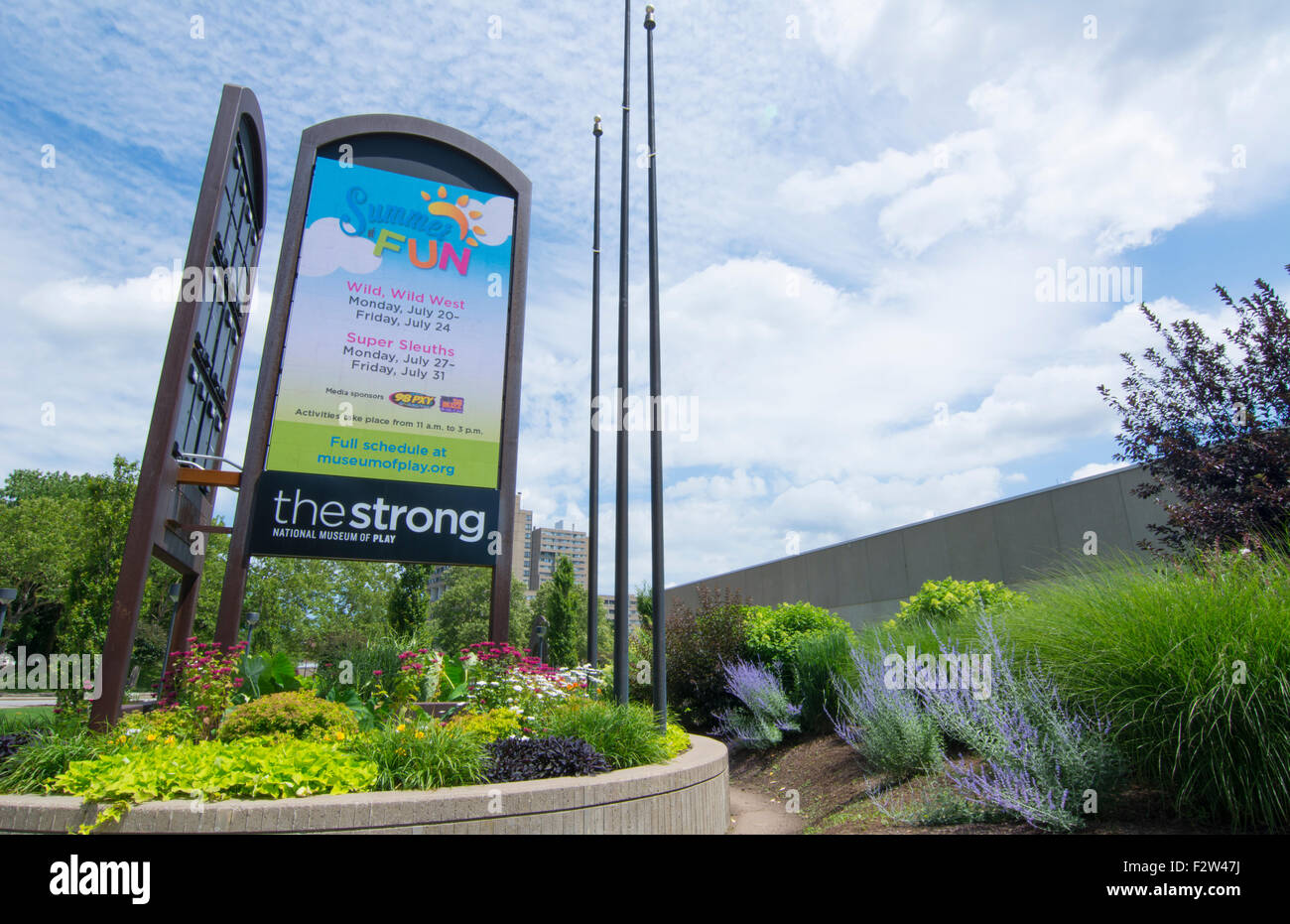 Rochester New York NY Innenstadt der starke Aufbau Museum National Museum of Play Kinder Broad Street Zeichen Stockfoto