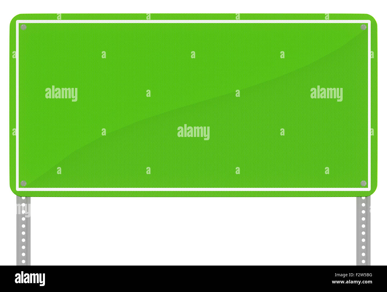 Glänzend grüne reflektierende Verkehrszeichen isolierten auf weißen Hintergrund. Stockfoto