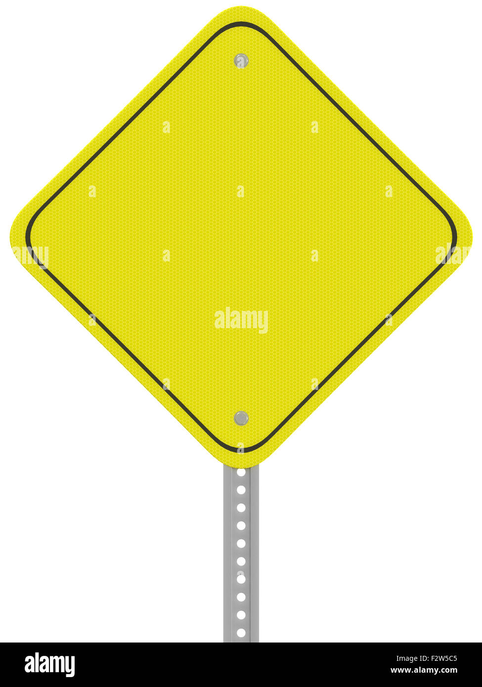 Gelbe reflektierende Vorsicht Straßenschild isoliert auf einem weißen Hintergrund. Stockfoto