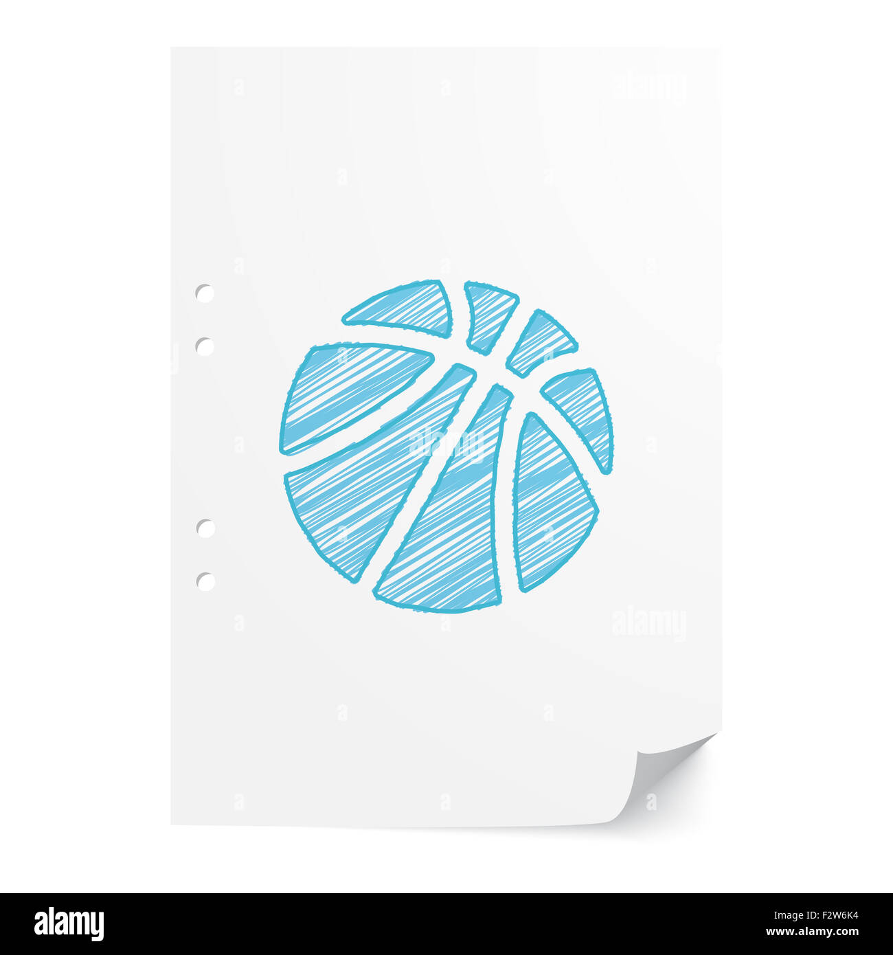 Blaue handgezeichneten Basketball Abbildung auf weißes Papier mit Textfreiraum Stockfoto