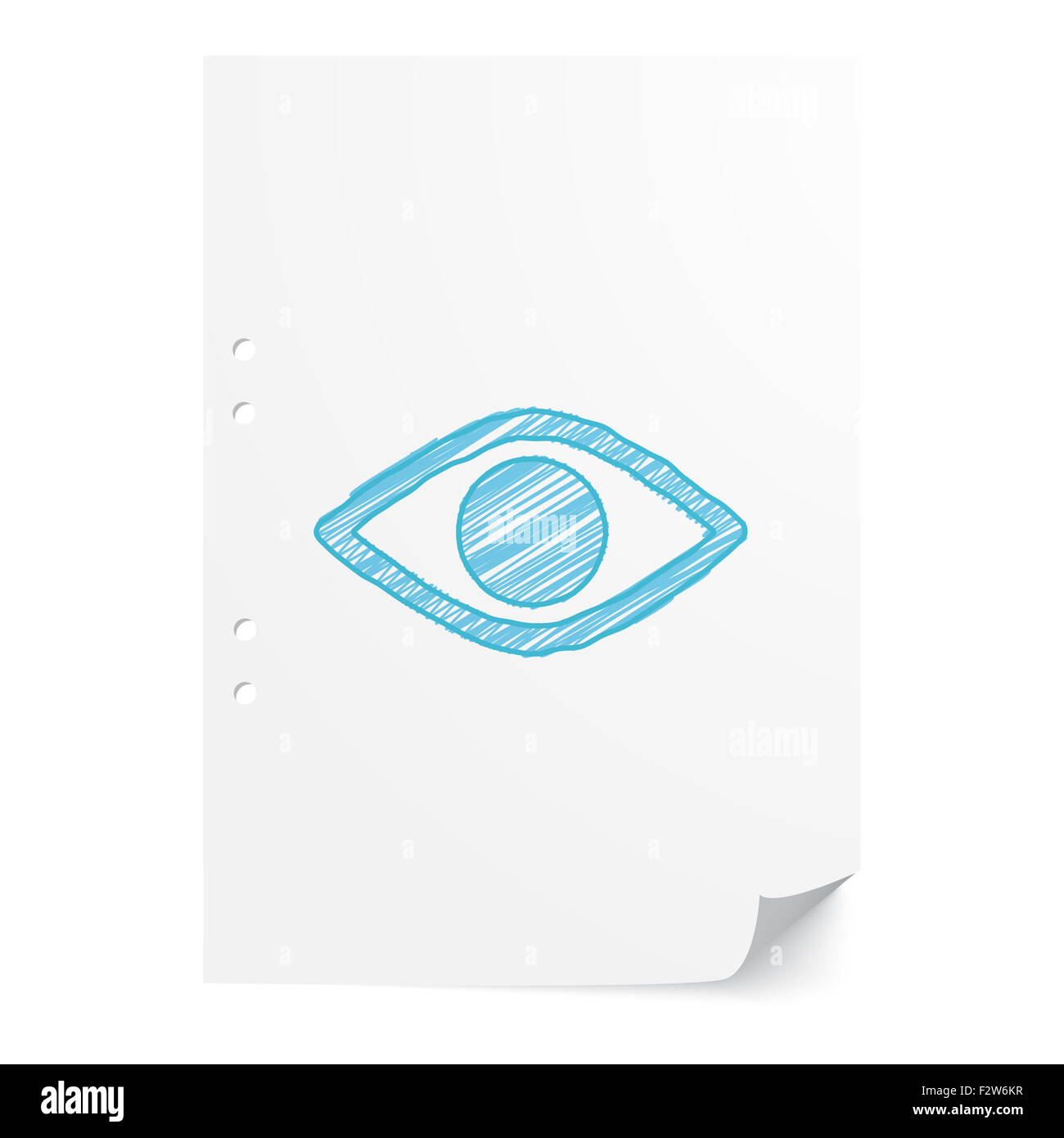 Blaue handgezeichneten Auge Abbildung auf weißes Papier mit Textfreiraum Stockfoto