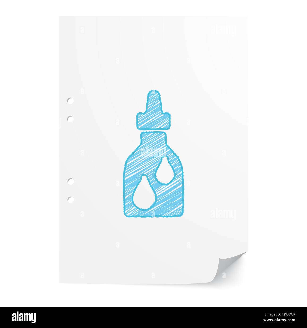 Blaue handgezeichneten Medizinfläschchen Abbildung auf weißes Papier mit Textfreiraum Stockfoto