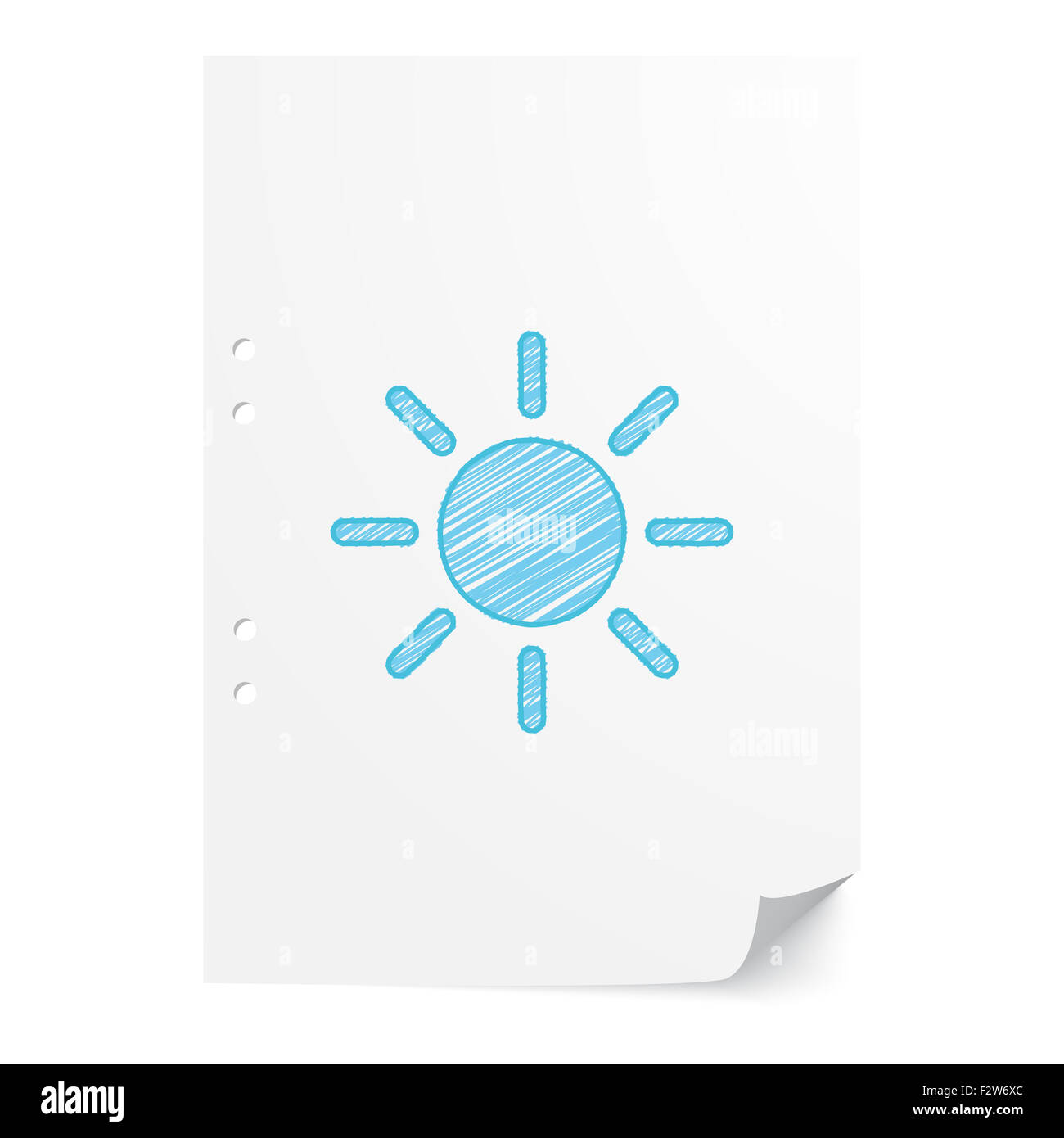 Blaue handgezeichneten Sonne Abbildung auf weißes Papier mit Textfreiraum Stockfoto
