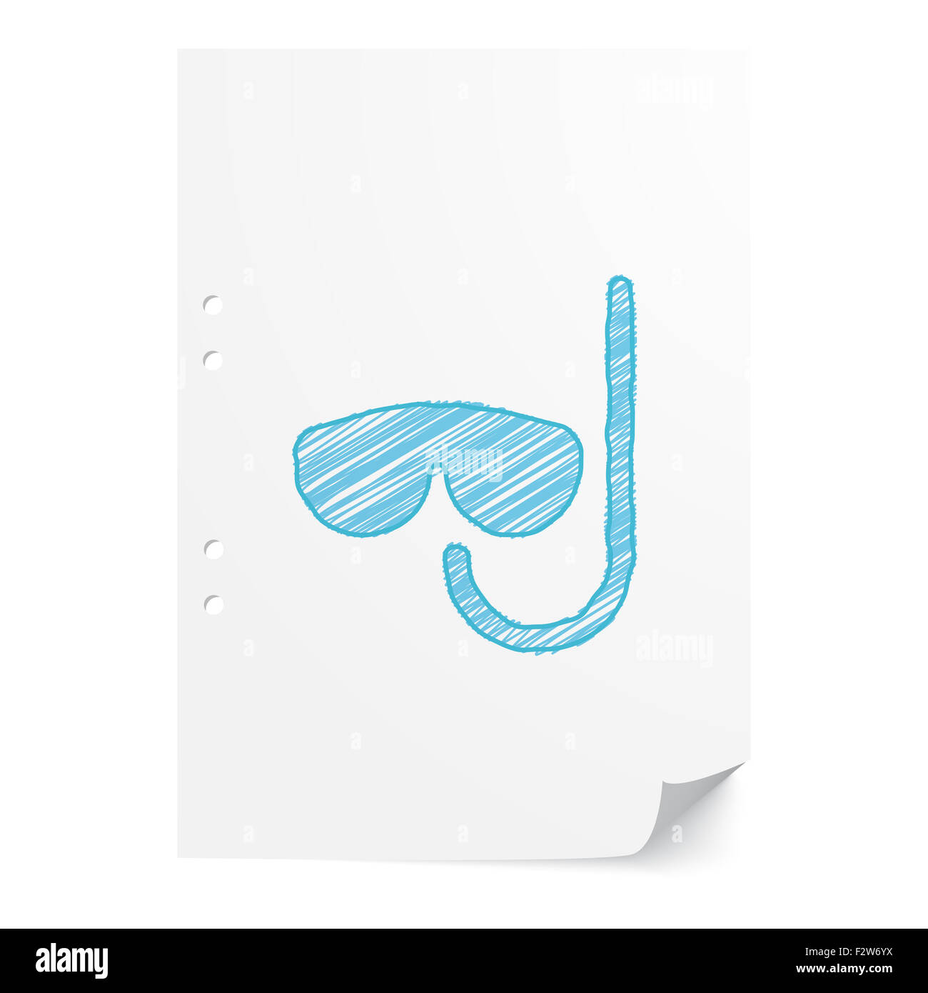 Blaue handgezeichneten Tauchen Abbildung auf weißes Papier mit Textfreiraum Stockfoto