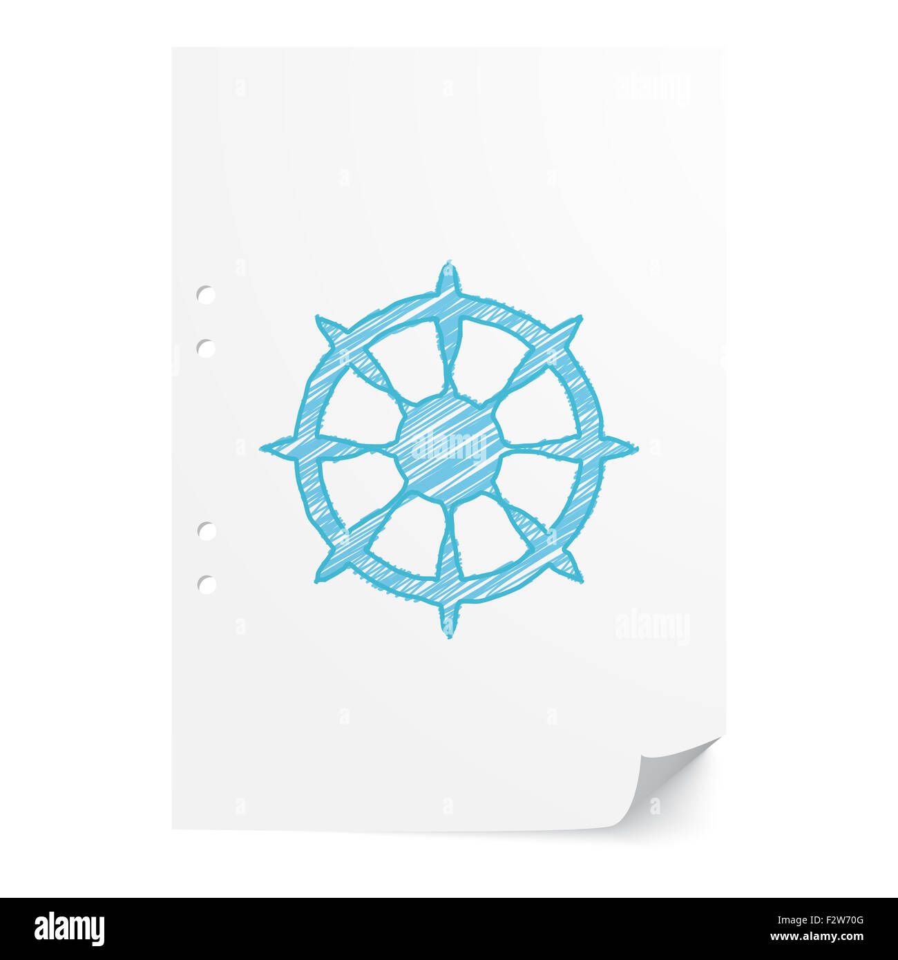 Blaue handgezeichneten Boot Rad Abbildung auf weißes Papier mit Textfreiraum Stockfoto