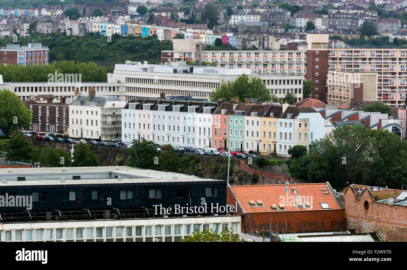 Die Aussicht vom Dach/Turm Bristol Kathedrale Blick nach Osten in Richtung Redcliffe mit Schichten von Wohnraum in der Stadt im Laufe der Zeit hinzugefügt. Stockfoto