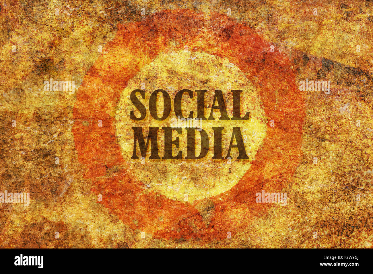 Social Media Text in der Mitte der hellen Kreis auf strukturierten Hintergrund Stockfoto