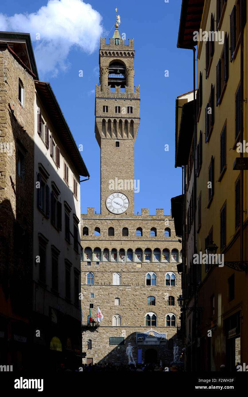 Palazzo Vecchio auf der Piazza della Signoria in der Stadt Florenz, Toskana, Italien. Stockfoto