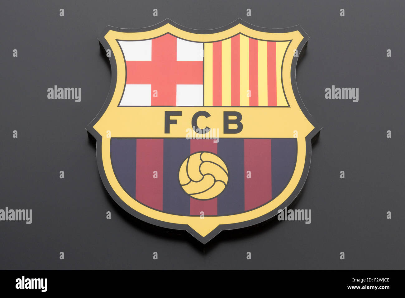 Gedenktafel am Fußballstadion FC Barcelona in Spanien Stockfoto