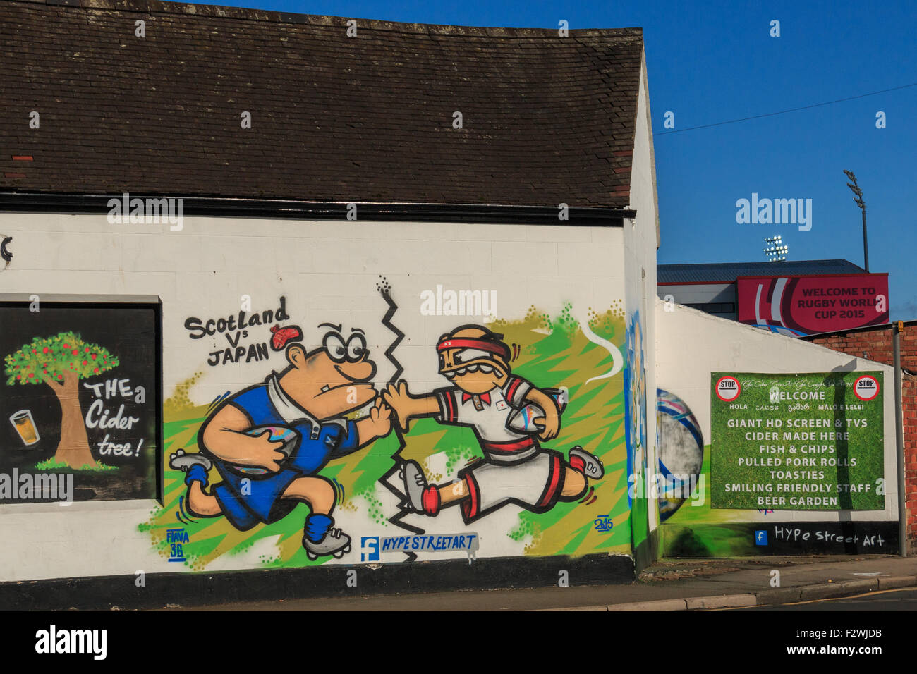 Rugby World Cup 2015 Schottland Vs Japan Streetart Stockfoto
