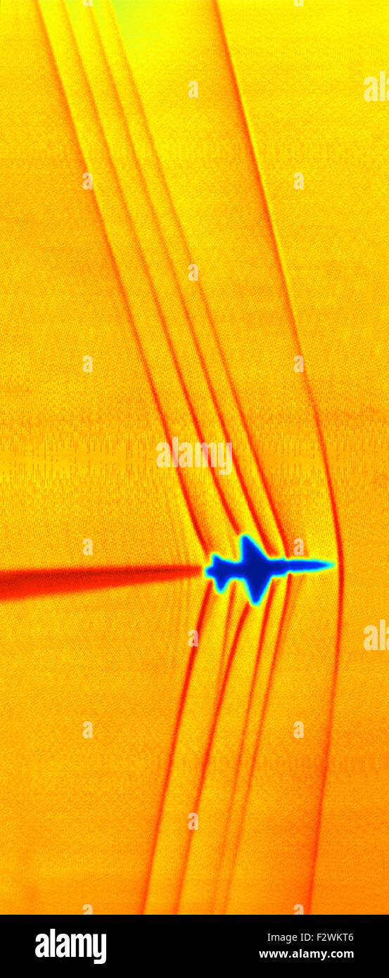 Überschall Shockwave-Bild von der NASA veröffentlicht. 23. September 2015.  Diese Schlieren Bild von Stoßwellen erstellt durch ein T - 38C im Überschallflug wurde gefangen genommen, mit der Sonne Edge als Lichtquelle und dann mit NASA entwickelten Code verarbeitet. Eine hohe Auflösung und erweiterte Version des ursprünglichen NASA Bilder. © NASA/J Marshall - Tribaleye Bilder/Alamy Live-Nachrichten Stockfoto