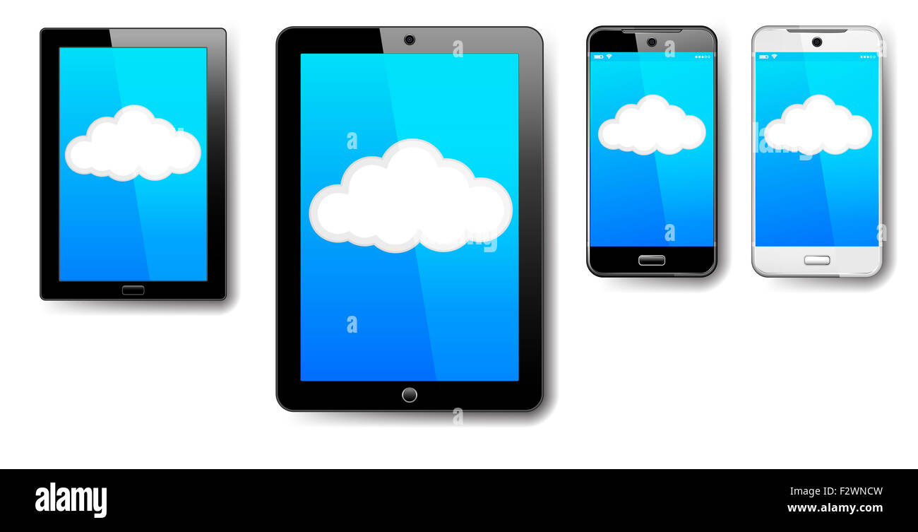 Tablet, Computer, Telefon, Handy, Smart, Mobile, Cloud-Anbindung Stockfoto