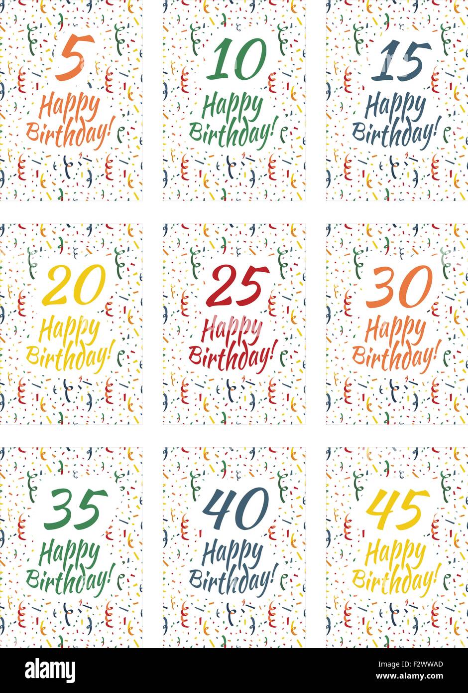 Alles Gute zum Geburtstagskarte umfassen zum Jubiläum 5,10,15,20,25,30,35,40,45 Jahre Stock Vektor