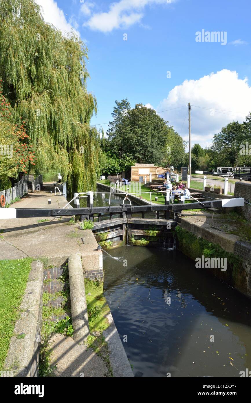 Schach-Sperre am Grand Union Canal bei Batchworth, Rickmansworth. Stockfoto