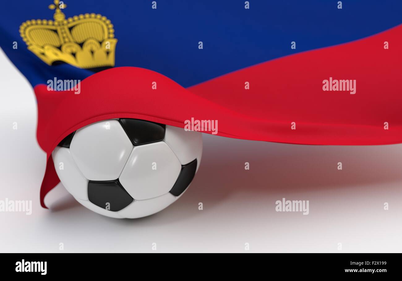Lichtenstein Flagge und fussball Ball auf weißem Hintergrund Stockfoto