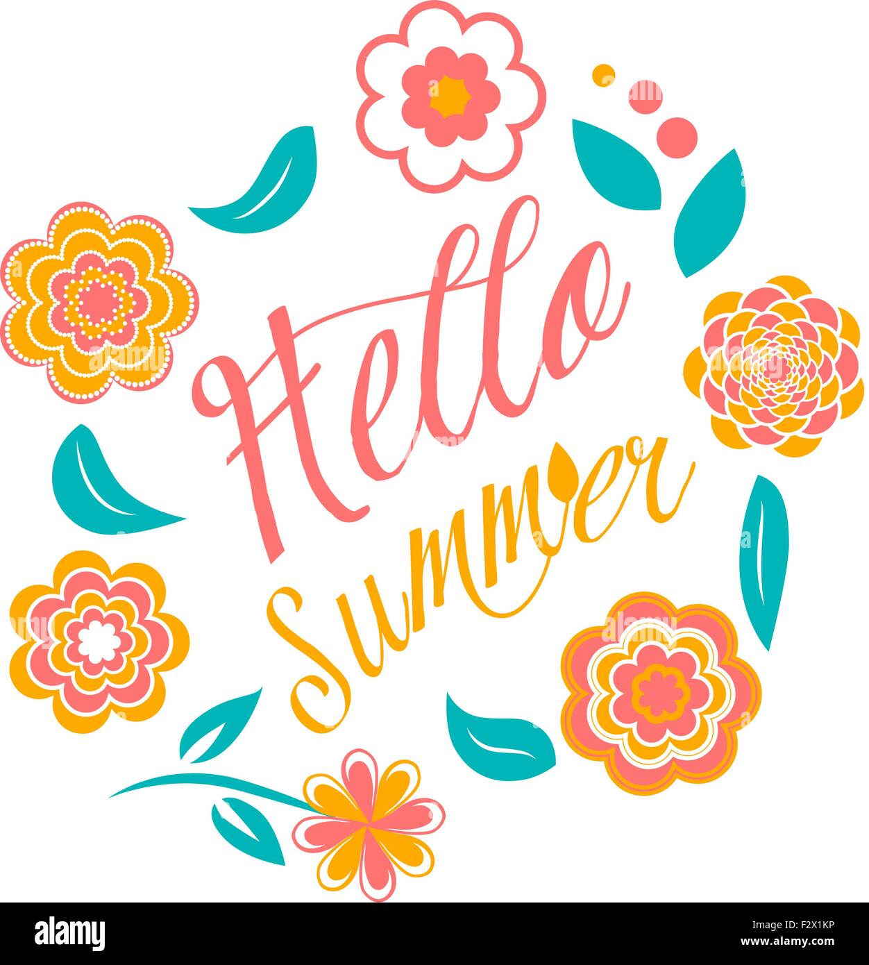 Vektor bunte kreisförmige Blumenkränzen auf weiß. Hallo Sommer Zeichen Stock Vektor