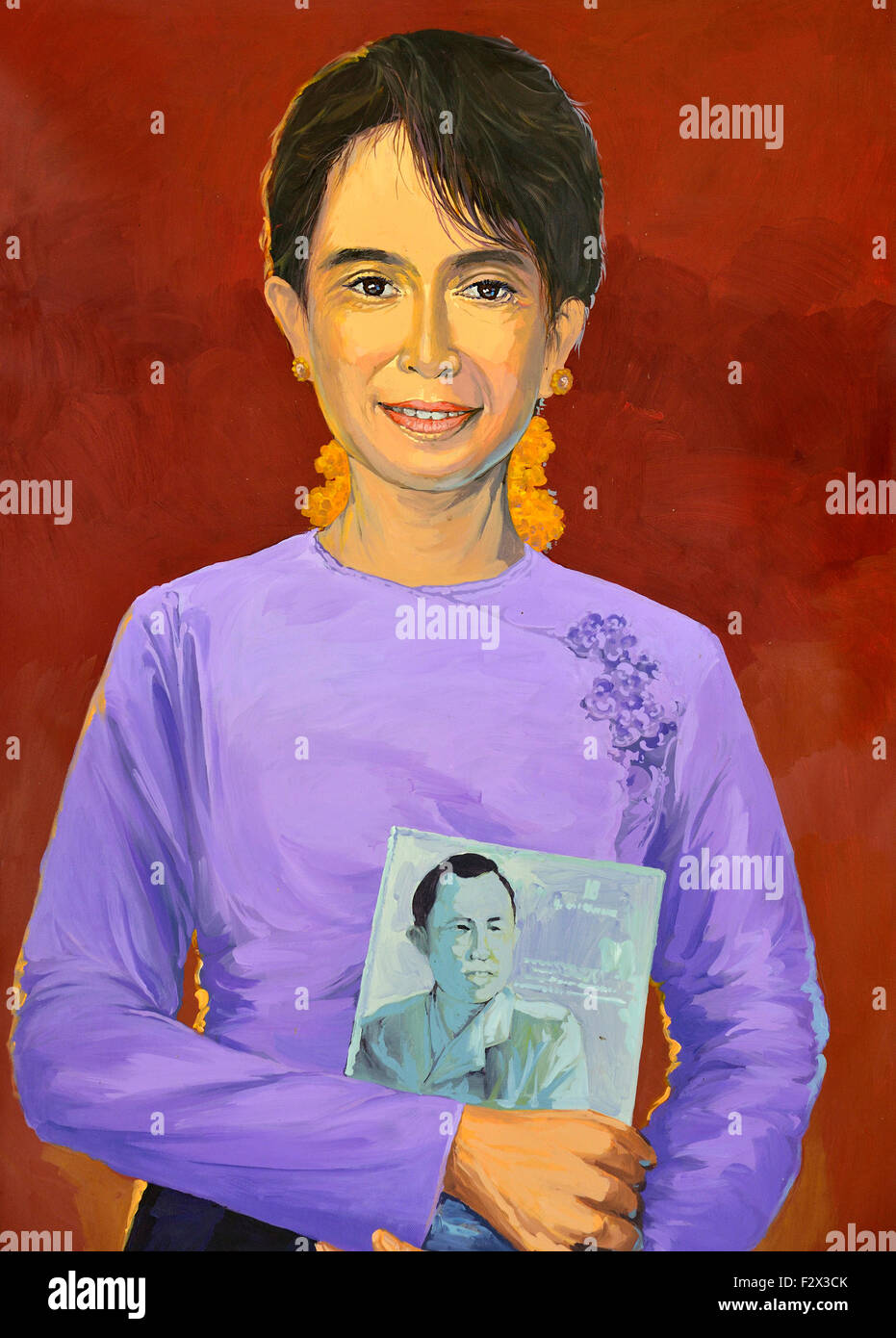 Malerei von Aung San Suu Kyi berühmt für ihren gewaltlosen Kampf für Demokratie und Menschenrechte für Myanmar und Leiter des NDL Stockfoto